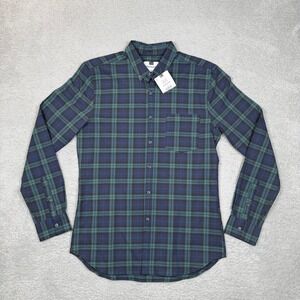 Topman Mens Large Green Navy Black Watch Plaid Button Down Shirt New Long Sleeve